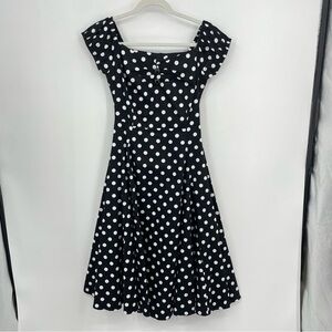 ModCloth Collectif‎ London Polka Dot Pinup Dress Sz XS black white